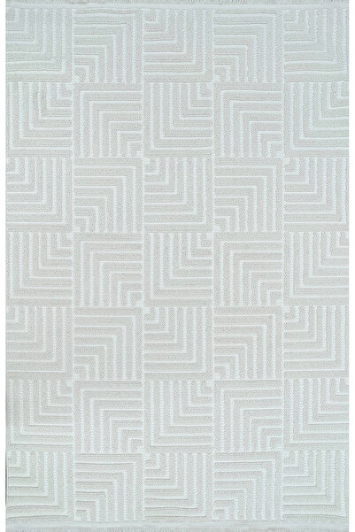 Halıstores Step 66624-60 Krem Modern İskandinav Geometrik Şekilli Saçaklı Salon