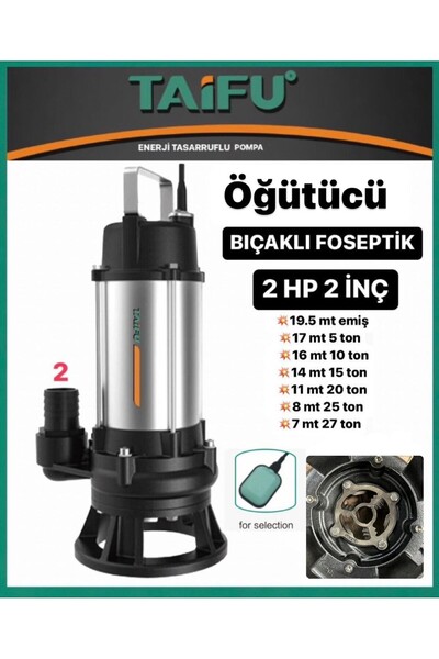 Taifu 2 Hp 220V Bakır Sargılı Çelik Öğütücülü Bıçaklı Ve Parçalayıcılı Fosept...