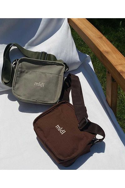 ZR Accessory Canvas Fabric Raw Linen Messenger Bag Midi