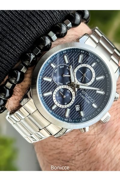 Ferrucci Functions Active Silver Color Steel Cord Waterproof Men's Wrist Watch+Bracelet