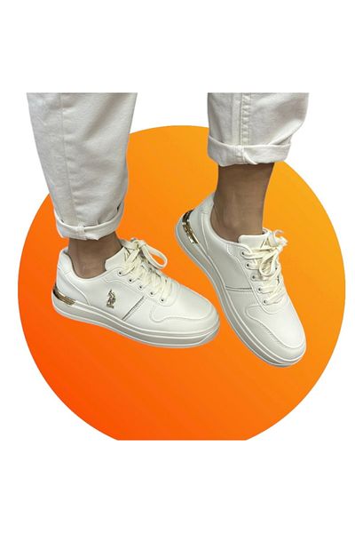 U.S. Polo Assn. US POLO ASSNWOMEN'S BEIGE COLOR SIMPLE SNEAKER ATAKKABI STYLISH GOLD ACCESSORY DETAIL ALKA