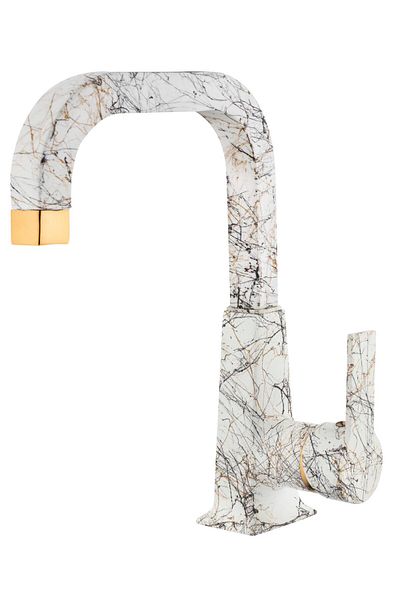 İSAOĞLU YAPI Granite Sink Faucet White Gold Patterned Special Design Mimosa Fixture Sink Faucet