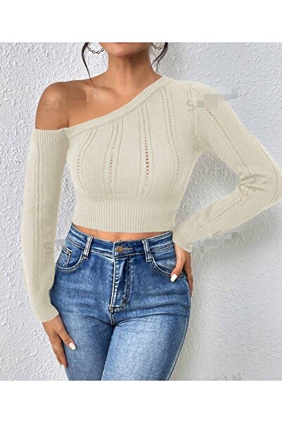 ATEMODAA OPEN SHOULDER, ONE SHOULDER KNITWEAR BLUZ