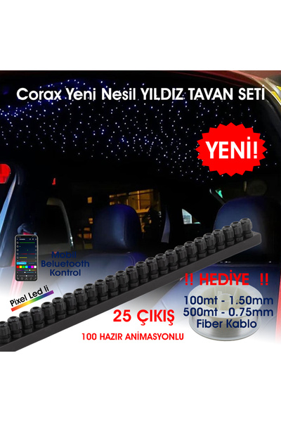 coraxads 25 Çıkışlı Fiber Optik Işık Kaynağı + 500mt 0,75mm + 100 Mt 1,5mm Kablo Özel Set