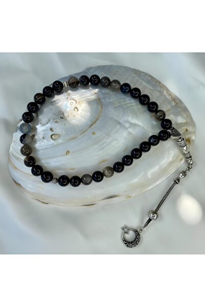 Elifsu Jewelry مسبحة من حجر العقيق الأسود الطبيعي