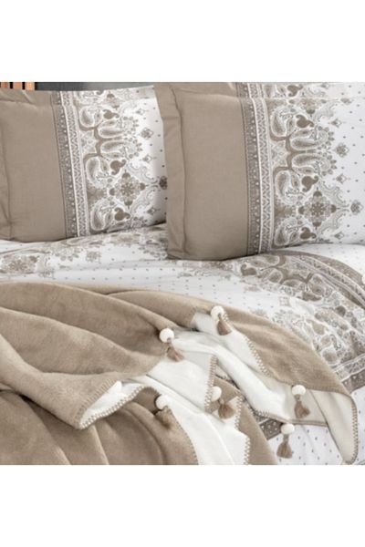 serev Minteks Ecosse Lavita Blanket Set (Brown)