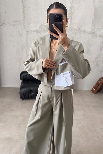 Laluvia Khaki Noticeme Design Krátká bunda Kalhoty Set
