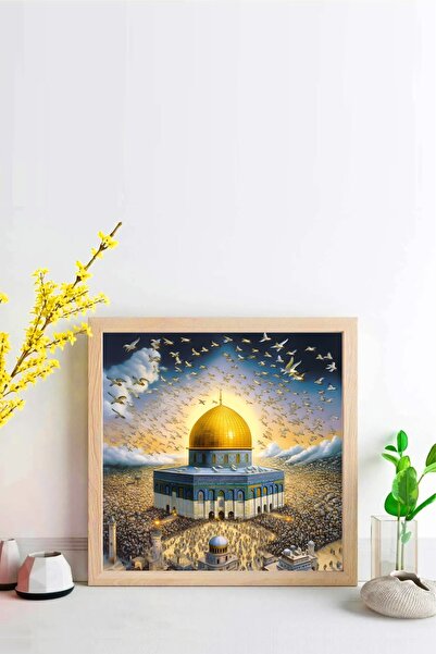 beedene Mescidi Aksa Kudüs Doğal Ahşap Çerçeveli İslami Dini Tablo Minimalist...