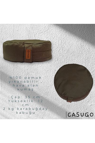 CASUGO Khaki Colored Yoga and Meditation Cushion - Buckwheat Shell Filled