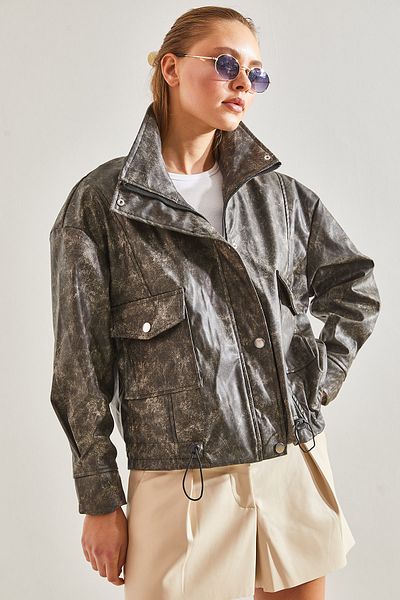 Bianco Lucci Dámský starožitný oversize kožený kabát 235160141008
