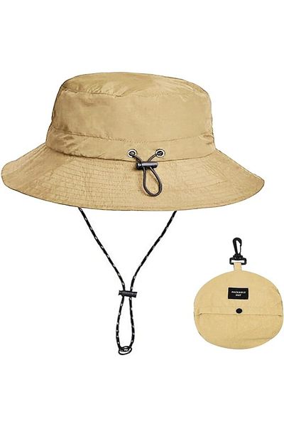 Shopiolog Summer Beach Foldable Fisherman Bucket Hat Drawstring Waterproof AntiUV Protection Camping Hiking Mountaineering