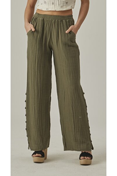 MUTİR МУСЛІНОВІ ШТАНИ З ВИСОКОЮ ТАЛІЄЮ, ШИРОКИМИ ШТАНИНАМИ І РОЗРІЗОМ