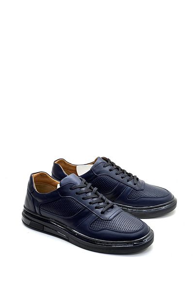 grado Shiny Navy Blue Genuine Leather Men's Sneakers - 6110