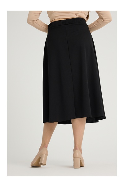 Gül Moda Fusta midi evazată de mărime mare pentru femei, negru solid g112-4
