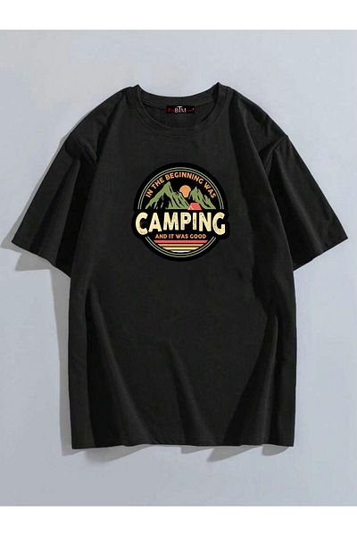 Buğraterzimoda Camping Με Λάδι Crew Neck Μαύρο Oversize T-Shirt