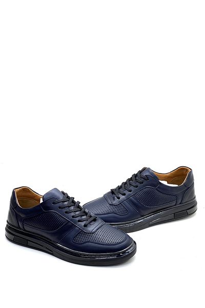 grado Shiny Navy Blue Genuine Leather Men's Sneakers - 6110