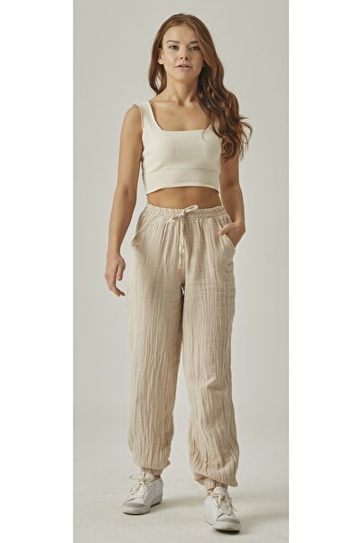 MUTİR MÜSLİN YÜKSEK BEL LASTİKLİ PAÇA  PANTOLON