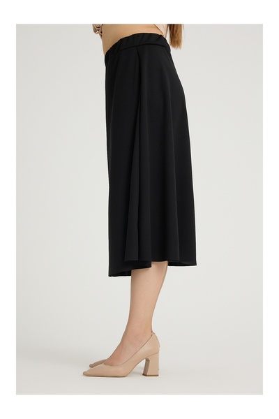 Gül Moda Fusta midi evazată de mărime mare pentru femei, negru solid g112-4