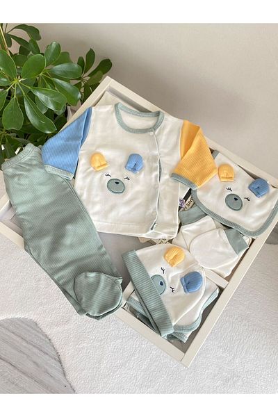 Gaye Bebe Unisex Cute Teddy Bear 0-3 Months 10-Piece Hospital Discharge Set Green