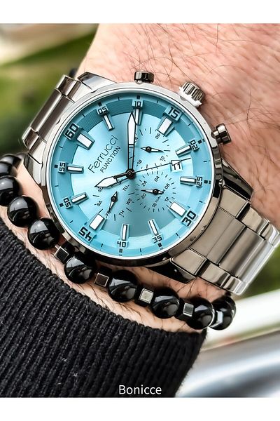 Ferrucci Active Functions, Steel Cord, with Calendar, Smoke Color, Blue Dial Men's Wristwatch Bracelet