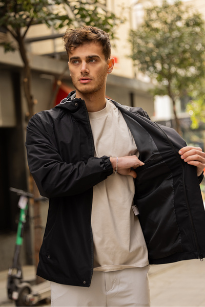 3MODA Чоловічий водонепроникний плащ з підкладкою та капюшоном