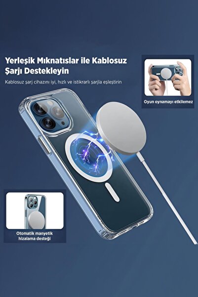 mooodcase iPhone 15 Uyumlu Magsafe Wireless Kablosuz Şarj Destekli Darbe Emici Şeffaf Kılıf