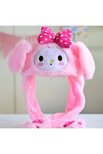 MJ TOYS Işıklı Kulakları Hareket Eden Tavşan Pelüş Şapka Bere Bunny pembe