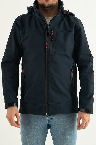 REYNARD Men's Navy Blue Slim Fit Water Repellent Windproof Hooded Outdoor Softshell Coat