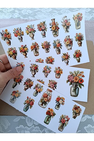 Pink Swan Craft Vintage Vazo Cicekler Etiket Seti, Scrapbook, Bullet Journal,...