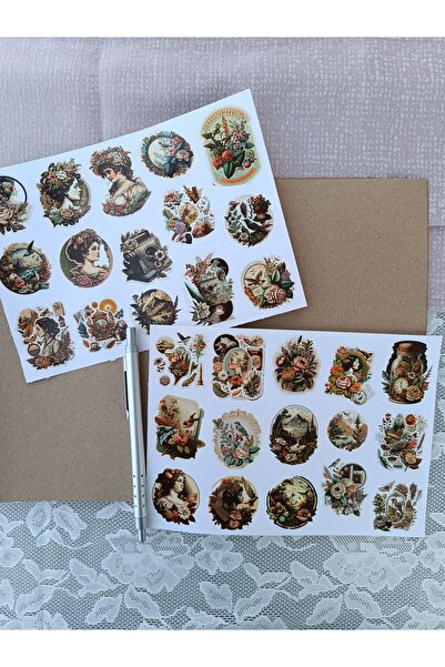 Pink Swan Craft مجموعة ملصقات مختلطة عتيقة، مجموعة ملصقات مخططة لأجهزة الكمبي...