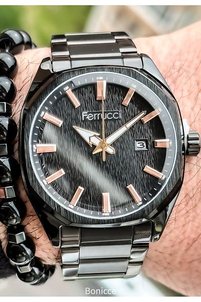 Ferrucci Brand Steel Strap Black Color Multifunctional Men's Wristwatch
