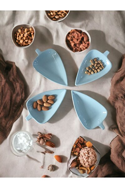 MeGgDecor 4 lü Bebe Mavisi Yaprak Çerezlik Sosluk Reçellik