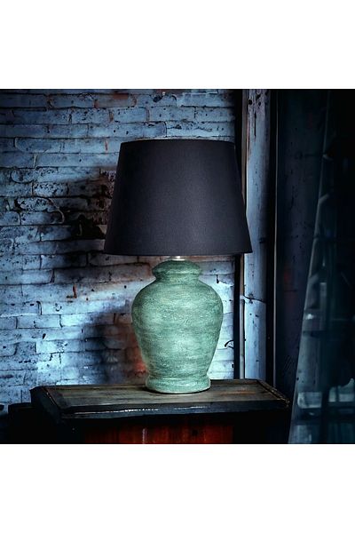 Qdec Vintage Ceramic Lampshade Rustic Antique Green - Black