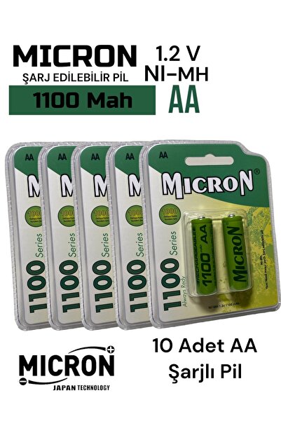 Micron AA Sıze 1100 Mah Ni-mh Şarjlı Pil Micron 10 Adet 1100 Mah Gerçek Kapasite