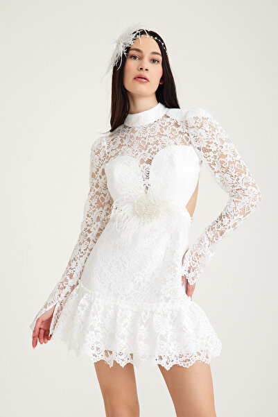 bontesel Nişan Elbisesi After Party Elbisesi Dış Çekim Elbisesi Nikah Elbisesi Beyaz  El işi Kısa Elbise