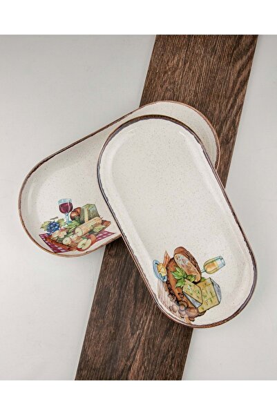 Bursa Porselen Dekor Retro wine & cheese 2 pieces porcelain boat plate