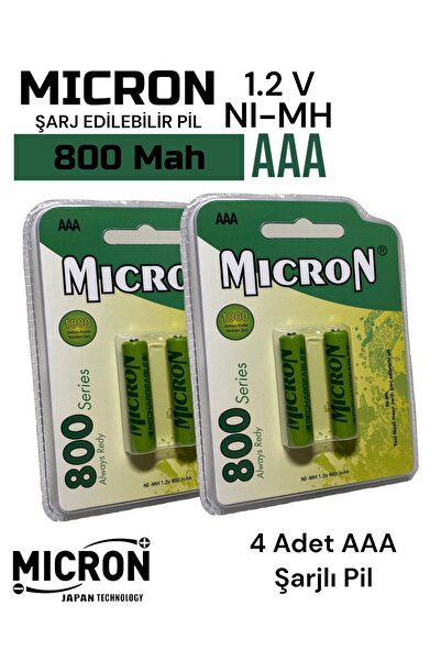 Micron AAA Sıze 800 Mah Ni-mh Şarjlı Pil Micron 4 Adet 800 Mah Gerçek Kapasite