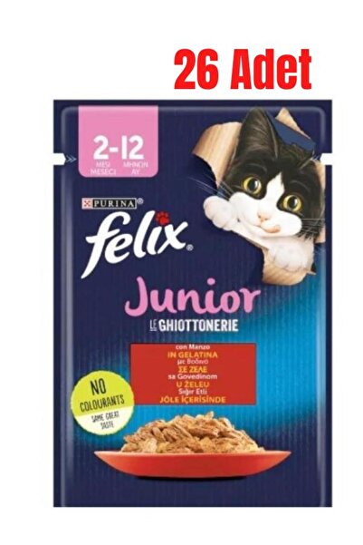 FELIX Felix Pouch Jöle İçinde Sığır Etli Yavru Kedi Konservesi 85 Gr x 26 Adet