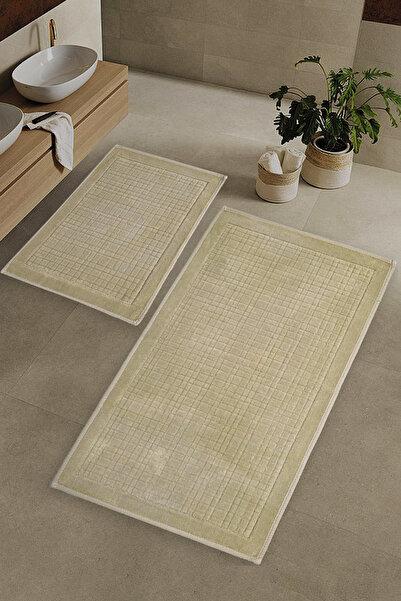 Zeria Home Καρό βαμβακερό σετ 2 τεμαχίων που πλένεται με χαλάκι μπάνιου & σετ...