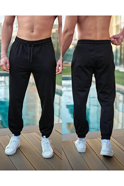 ANSECO STUDİO Ανδρική μαύρη καλοκαιρινή φόρμα με ελαστικό πόδι