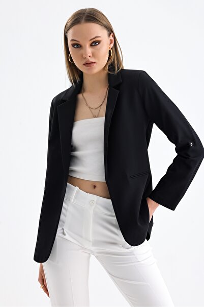 MD trend Women's Sleeve Foldable Shoulder Padded Lined Double Breasted Blazer Jacket