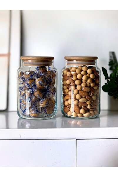 2 x Wooden vacuum lid Jars 800 Ml