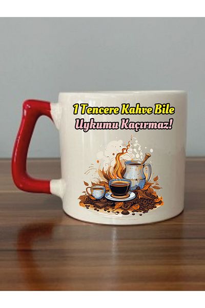lili hediyelik 1 Pot Coffee Mug with Red Handle and Not Even Sleep