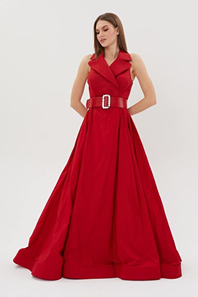 HaHelin Kruvaze Yaka Belden Kemerli Tafta Kumaş