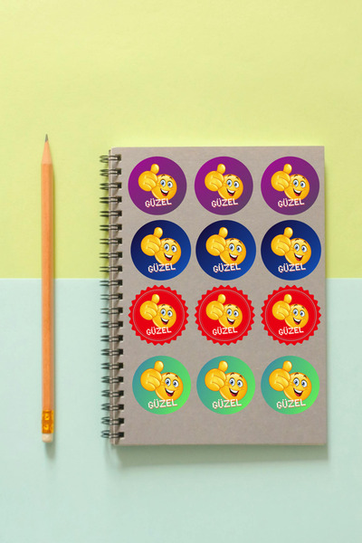 YAPIŞKAN STORE Çocuk Aferin Çok Renkli Yapışkan Sticker Etiketi - 24 Adet - 4...