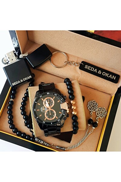 Time İst ERKEK KOL SAAT SETİ; SAAT, BİLEKLİK, TESBİH, ÇAKMAK , ANAHTARLIK.