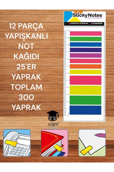 SEYFİKİRTASİYE 12 PIECES ADHESIVE NOTE PAPER 25 SHEETS TOTAL 300 SHEETS