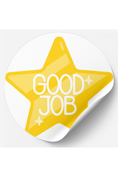 YAPIŞKAN STORE Çocuk Sarı Aferin Good Job Yapışkan Sticker Etiketi 4x4 Cm 24 Adet