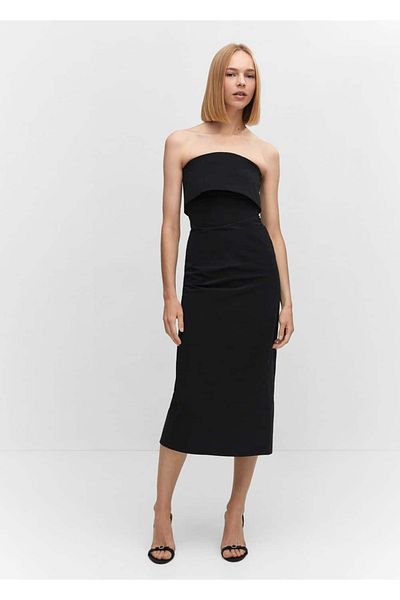 MANGO Woman Slit Strapless Dress