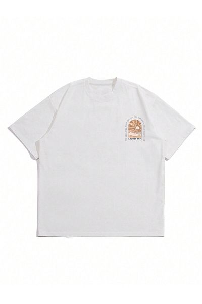 Jose Clothing Μπλουζάκι Unisex Λευκό εμπριμέ από οργανικό βαμβάκι Oversize με κοντό μανίκι
